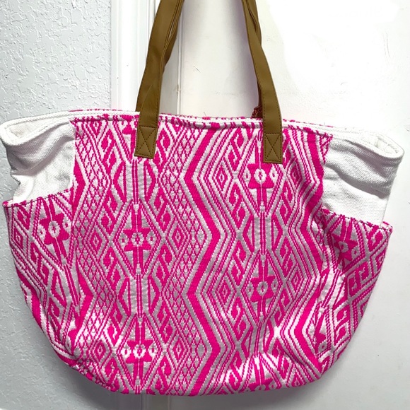 Hot Pink Mosaic Tote bag. Brown straps. Brand new. - Picture 1 of 1